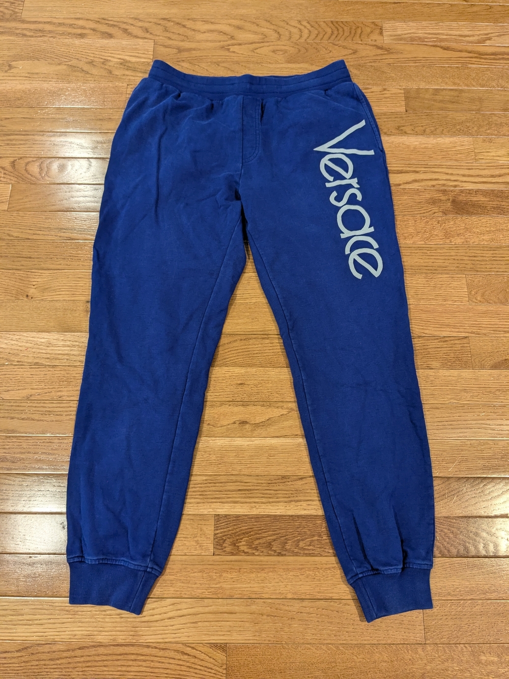 Versace Blue Sweatpant Joggers With White Embroidered Spell-out On Leg Large